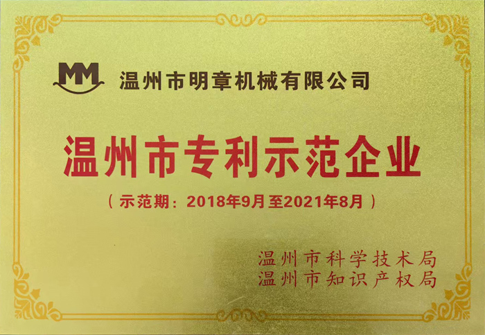 Obtained 2018-2021 Wenzhou Patent Demonstration Enterprise
